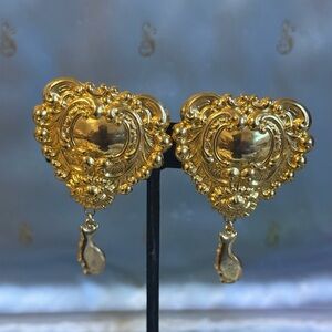 French Gold Heart Dangle Earrings